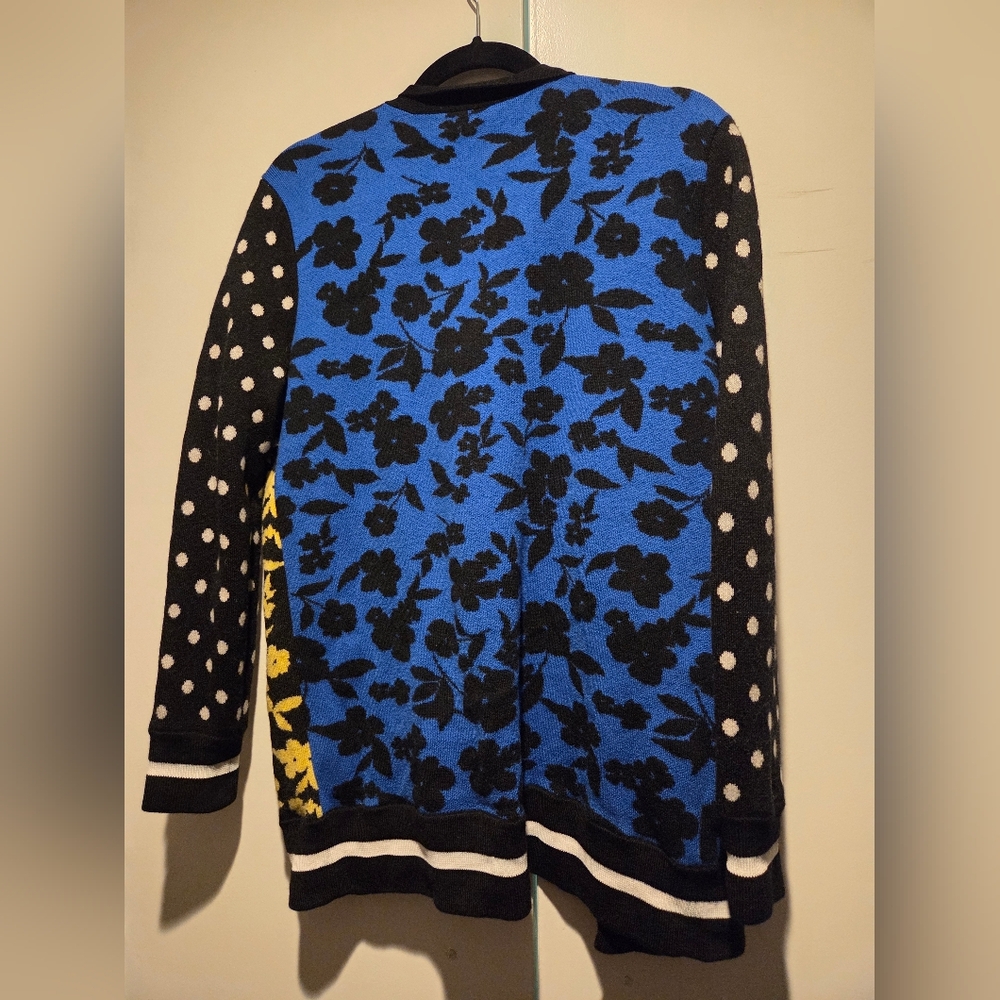 Alice + Olivia Blue Yellow Black And White Floral Cardigan - Picture 2 of 3